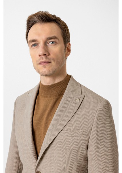 Bej Slim Fit Düz Sivri Yaka 6 Drop Ceket fiyatları