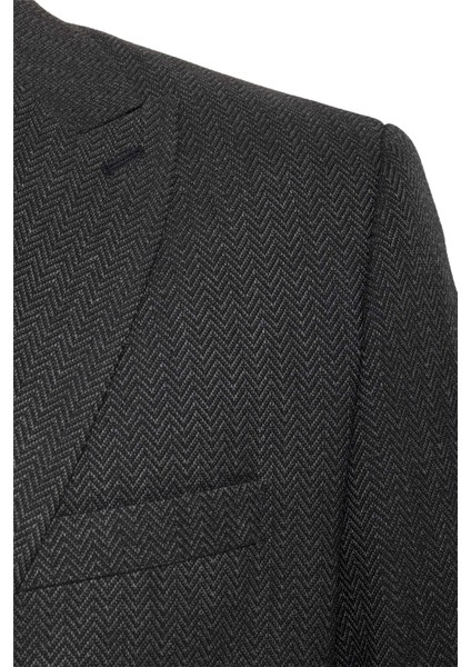 Siyah Regular Desenli Sivri Yaka 4 Drop Klasik Takım Elbise indirimleri