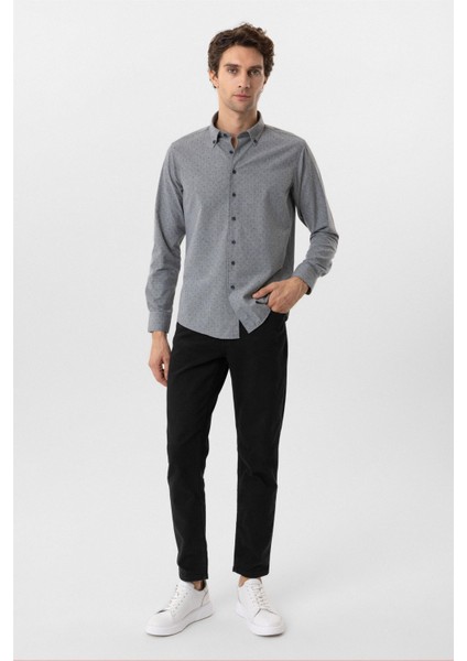 Antrasit Slim Fit Düz Düğmeli Yaka Gömlek modelleri
