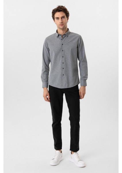 Antrasit Slim Fit Düz Düğmeli Yaka Gömlek fırsatları