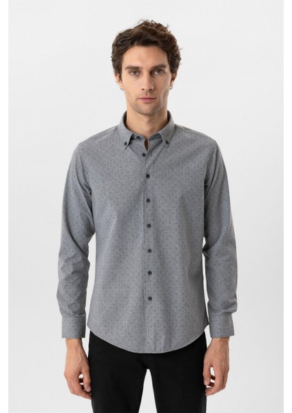 Antrasit Slim Fit Düz Düğmeli Yaka Gömlek indirimleri