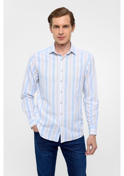 Buz Mavi Slim Düz Klasik Yaka Gömlek