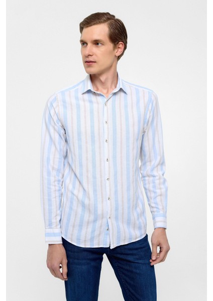 Buz Mavi Slim Düz Klasik Yaka Gömlek modelleri