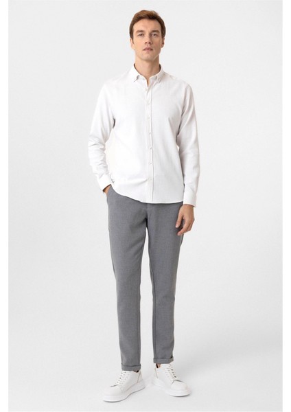 Ekru Slim Fit Desenli Düğmeli Yaka Gömlek fırsatları