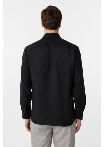 Siyah Slim Fit Düz Klasik Yaka Gömlek fırsatları