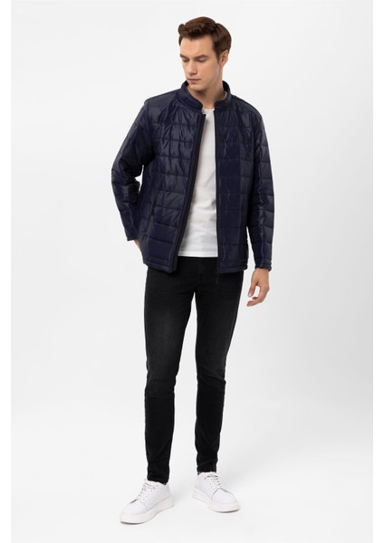 Lacivert Slim Kapitone Mont