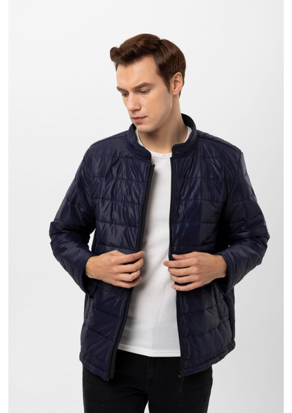 Lacivert Slim Kapitone Mont modelleri