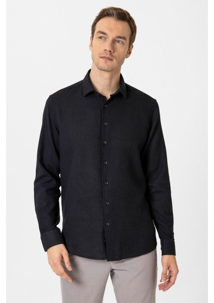 Siyah Slim Fit Desenli Klasik Yaka Gömlek fiyatları