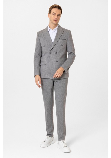 Gri Slim Fit Desenli Kruvaze Yaka 6 Drop Spor Takım Elbise fiyatları