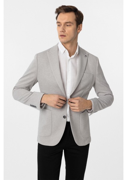 Gri Slim Fit Armürlü Sivri Yaka 6 Drop Ceket fiyatları
