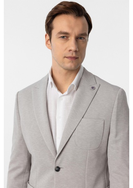 Gri Slim Fit Armürlü Sivri Yaka 6 Drop Ceket modelleri