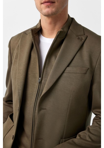 Haki Slim Fit Düz Sivri Yaka 6 Drop Spor Takım Elbise