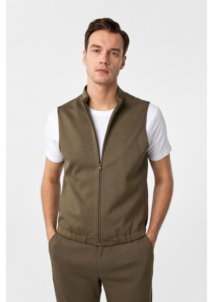 Haki Slim Fit Düz Sivri Yaka 6 Drop Spor Takım Elbise