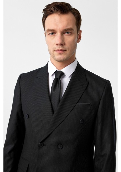 Siyah Slim Fit Çizgili Sivri Yaka 6 Drop Klasik Takım Elbise modelleri