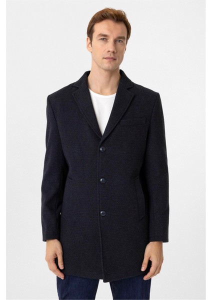 Lacivert Slim Desenli Mono Yaka Kaban