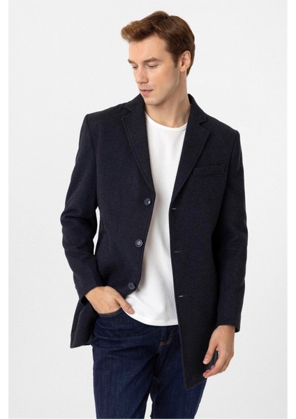 Lacivert Slim Desenli Mono Yaka Kaban fiyatları