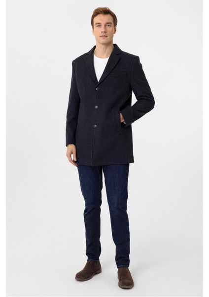 Lacivert Slim Desenli Mono Yaka Kaban modelleri