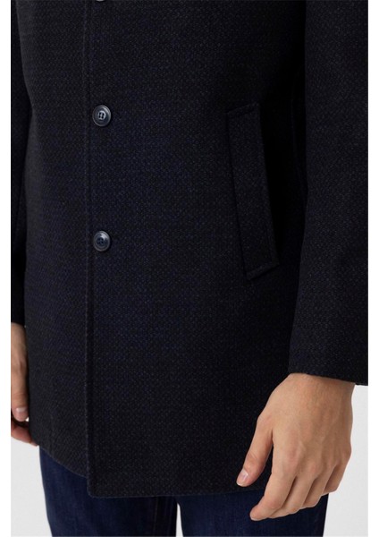 Lacivert Slim Desenli Mono Yaka Kaban indirimleri