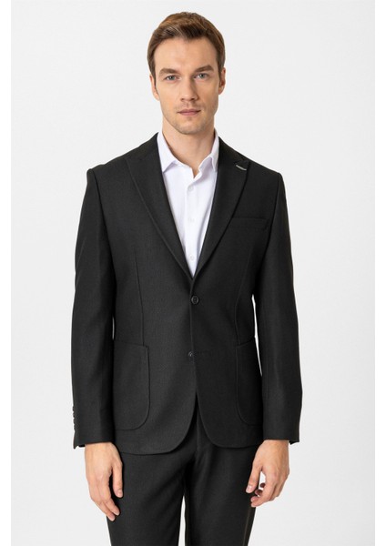 Siyah Slim Fit Desenli Sivri Yaka 6 Drop Spor Takım Elbise fiyatları