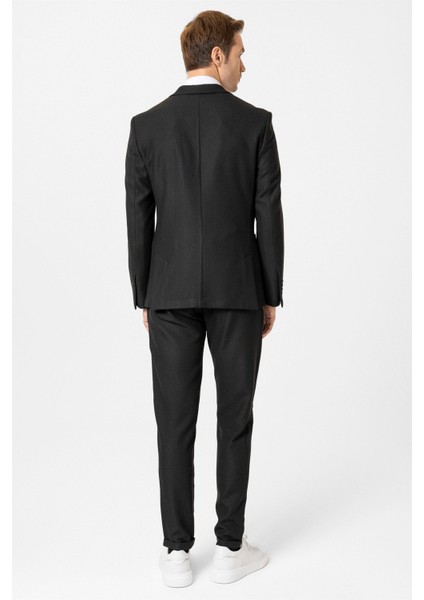 Siyah Slim Fit Desenli Sivri Yaka 6 Drop Spor Takım Elbise indirimleri