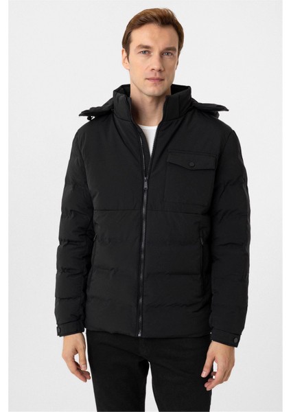 Siyah Slim Kapitone Mont