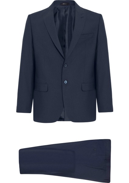 Lacivert Regular Desenli Kruvaze Yaka 4 Drop Klasik Takım Elbise