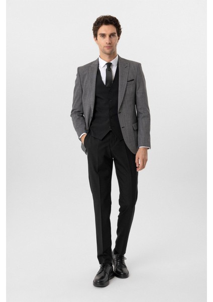 Siyah Slim Fit Desenli Sivri Yaka 6 Drop Yelekli Klasik Takım Elbise fiyatları