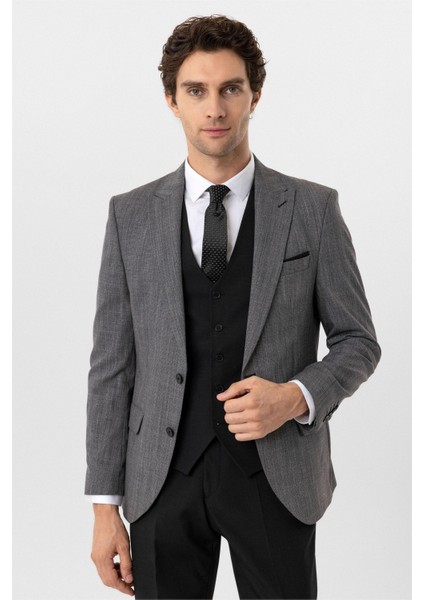 Siyah Slim Fit Desenli Sivri Yaka 6 Drop Yelekli Klasik Takım Elbise modelleri