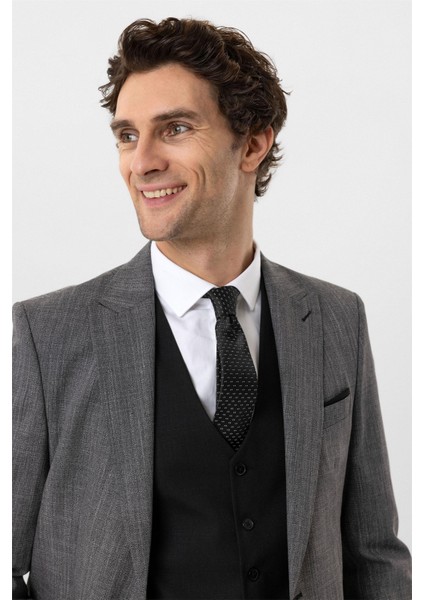 Siyah Slim Fit Desenli Sivri Yaka 6 Drop Yelekli Klasik Takım Elbise fırsatları