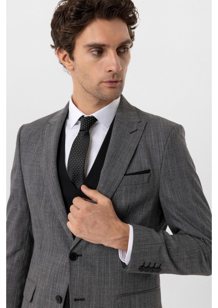 Siyah Slim Fit Desenli Sivri Yaka 6 Drop Yelekli Klasik Takım Elbise indirimleri