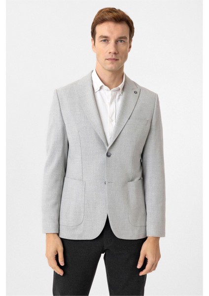 Gri Slim Fit Sivri Yaka 6 Drop Ceket