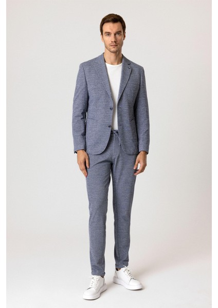 Parlament Mavi Slim Fit Desenli Mono Yaka 6 Drop Spor Takım Elbise modelleri