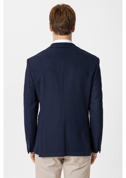 Lacivert Slim Fit Düz Mono Yaka 6 Drop Ceket