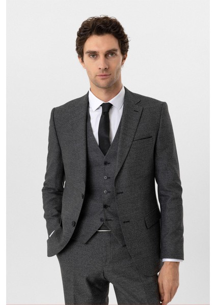 Siyah Slim Fit Desenli Mono Yaka 6 Drop Yelekli Klasik Takım Elbise modelleri