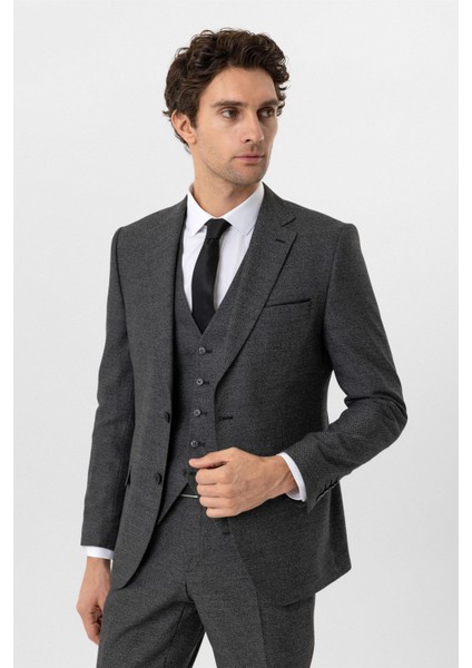 Siyah Slim Fit Desenli Mono Yaka 6 Drop Yelekli Klasik Takım Elbise fırsatları