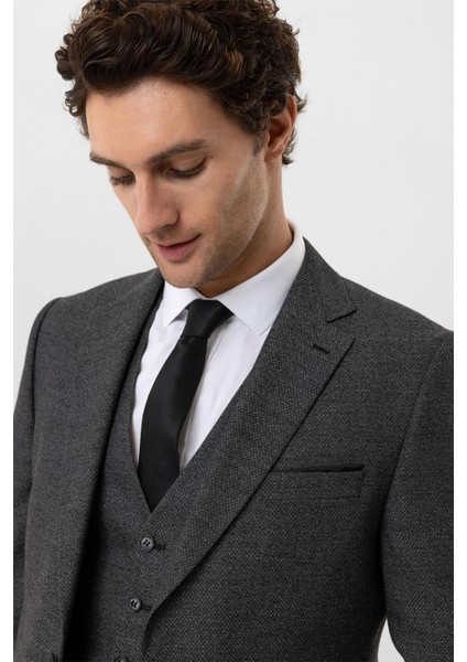 Siyah Slim Fit Desenli Mono Yaka 6 Drop Yelekli Klasik Takım Elbise indirimleri