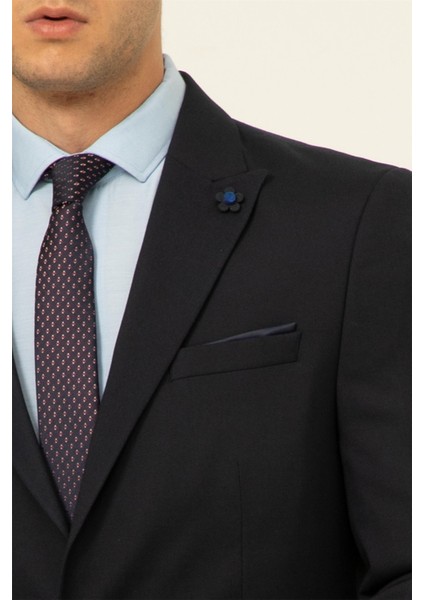 Lacivert Slim Fit Düz Sivri Yaka 6 Drop Klasik Takım Elbise