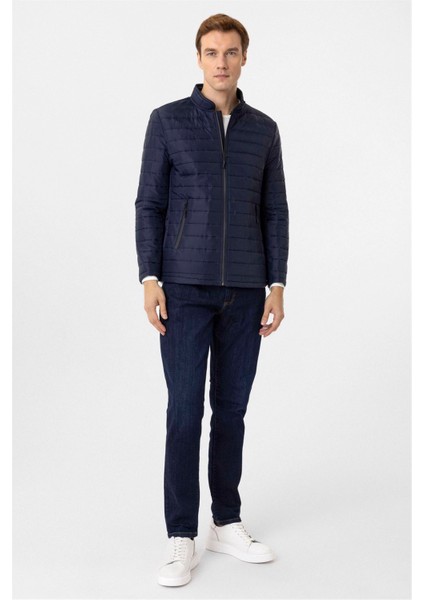 Lacivert Slim Kapitone Mont modelleri