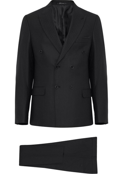 Siyah Slim Fit Desenli Sivri Yaka 6 Drop Klasik Takım Elbise