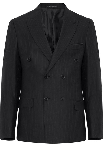 Siyah Slim Fit Desenli Sivri Yaka 6 Drop Klasik Takım Elbise