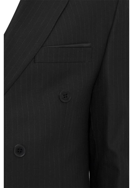 Siyah Slim Fit Desenli Sivri Yaka 6 Drop Klasik Takım Elbise