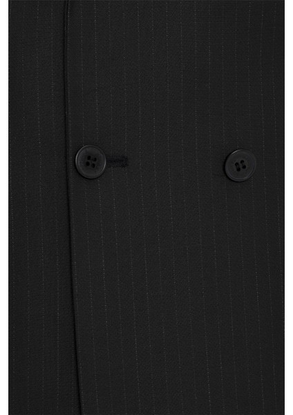 Siyah Slim Fit Desenli Sivri Yaka 6 Drop Klasik Takım Elbise