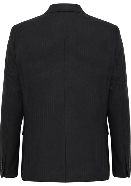 Siyah Slim Fit Desenli Sivri Yaka 6 Drop Klasik Takım Elbise