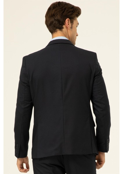 Lacivert Slim Fit Düz Sivri Yaka 6 Drop Klasik Takım Elbise