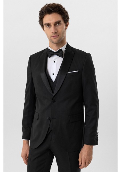 Siyah Slim Fit Armürlü Sivri Yaka 6 Drop Smokin & Damatlık fırsatları