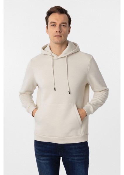 Bej Regular Düz Kapüşonlu Yaka Sweatshirt fiyatları