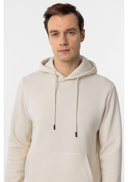 Bej Regular Düz Kapüşonlu Yaka Sweatshirt modelleri