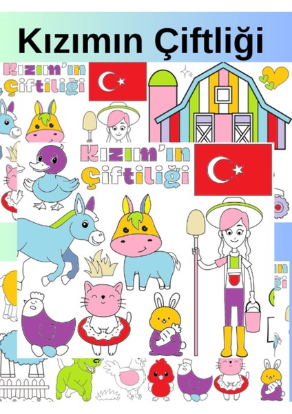 Kız Çocuk Çiftlik 2,5 Metre Dev Boyama Kağıdı | Doğum Günü Özel Eğitici Aktivite Hediyesi