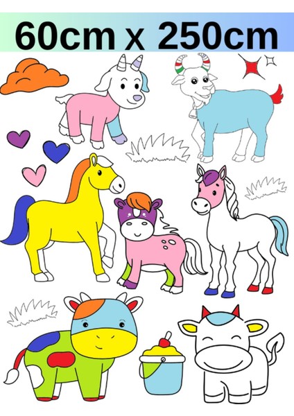 Kız Çocuk Çiftlik 2,5 Metre Dev Boyama Kağıdı | Doğum Günü Özel Eğitici Aktivite Hediyesi modelleri