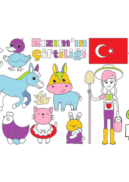 Kız Çocuk Çiftlik 2,5 Metre Dev Boyama Kağıdı | Doğum Günü Özel Eğitici Aktivite Hediyesi fırsatları